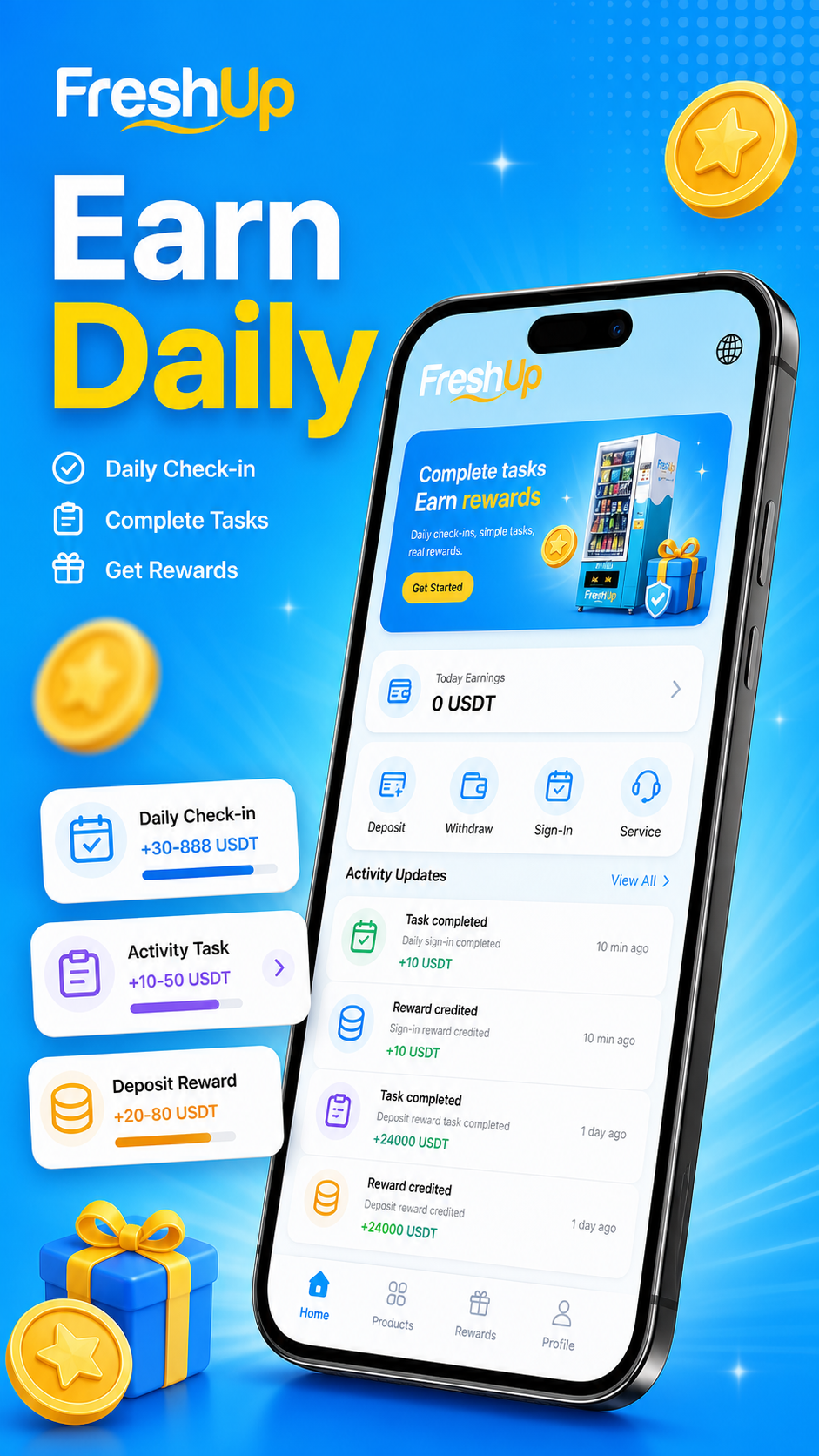 FreshUp screenshot: home dashboard