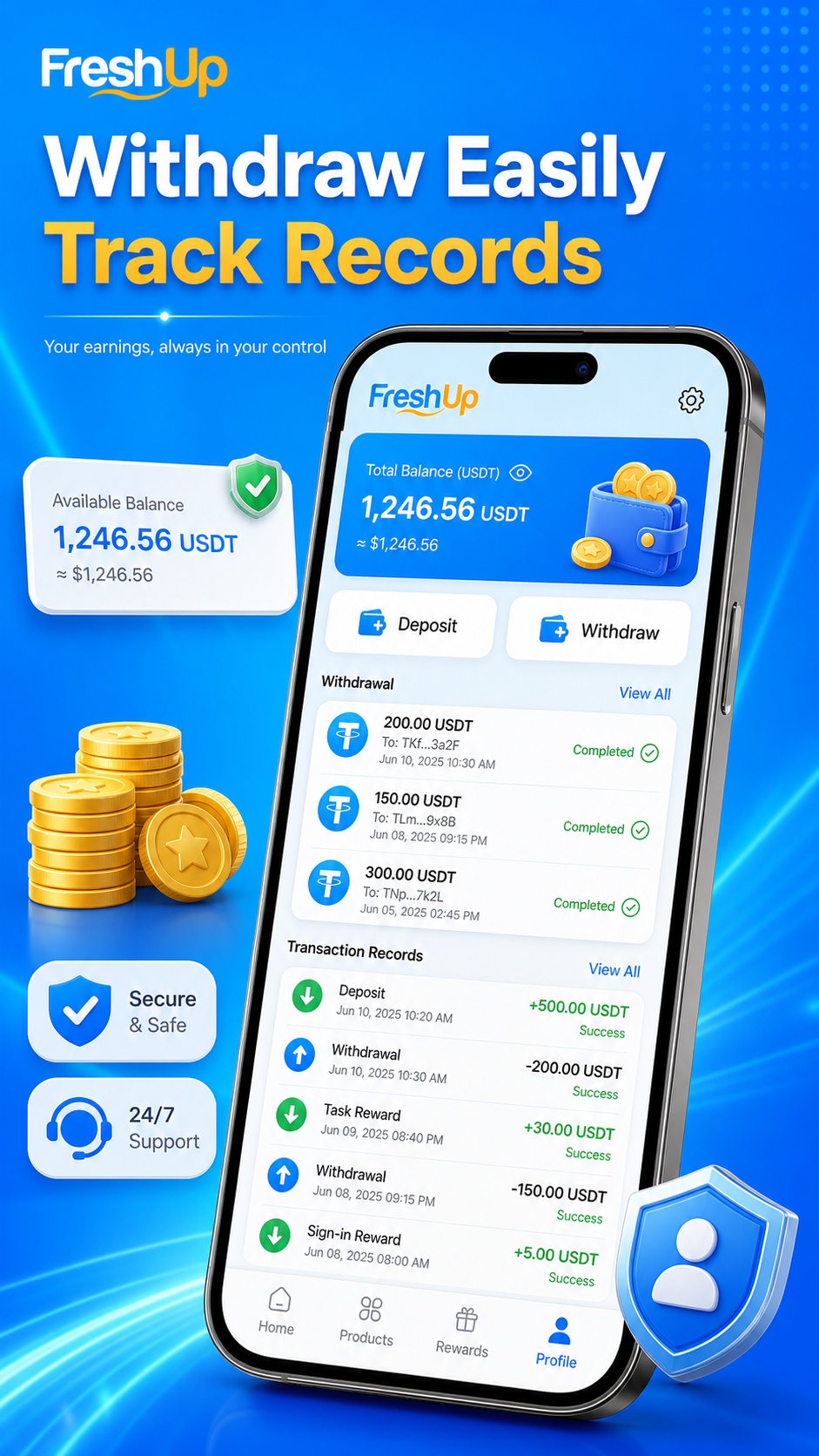 FreshUp screenshot: daily check-in
